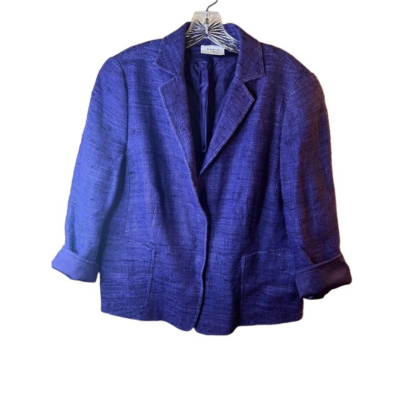 Akris Punto Jackets & Blazers - Akris Punto Purple Textured Silk Blazer 3/4 Sleeve Lapels Womens US 14 F 46 D 44
